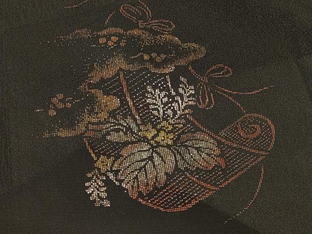 平和屋着物#羽織 花絵巻文 黒地 金銀彩 正絹 逸品 CABK3600in
