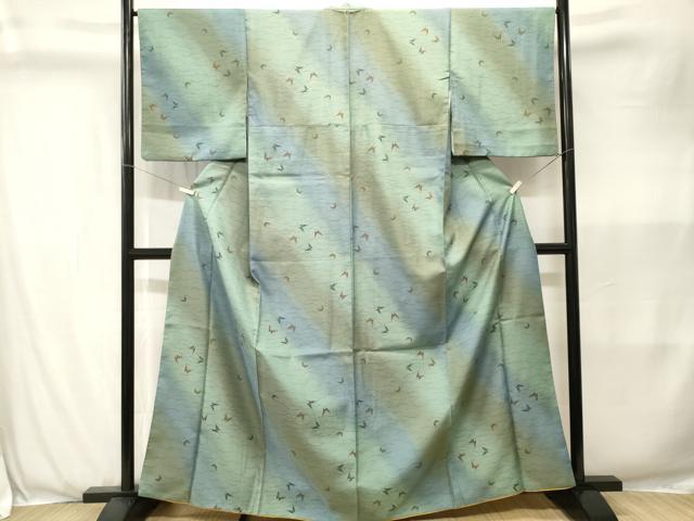 平和屋着物■小紋 芝草舞蝶文 暈し染め 洗える着物 CABK3652ev