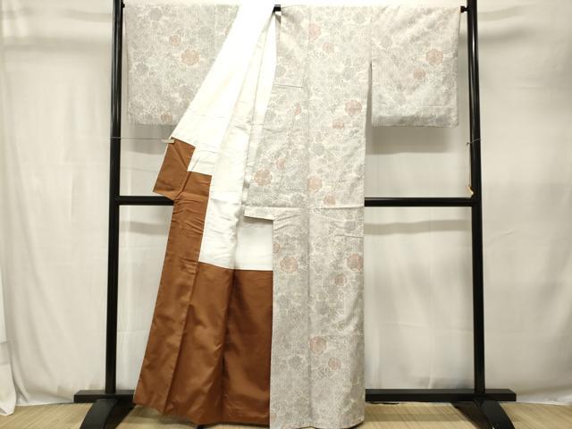 平和屋着物■上質な紬 幾何学草花文 正絹 逸品 CABK3659ev
