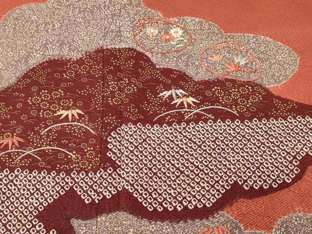 平和屋着物■訪問着 刺繍 絞り 貝合せ草花笹文 金彩 正絹 逸品 CABK3673ev