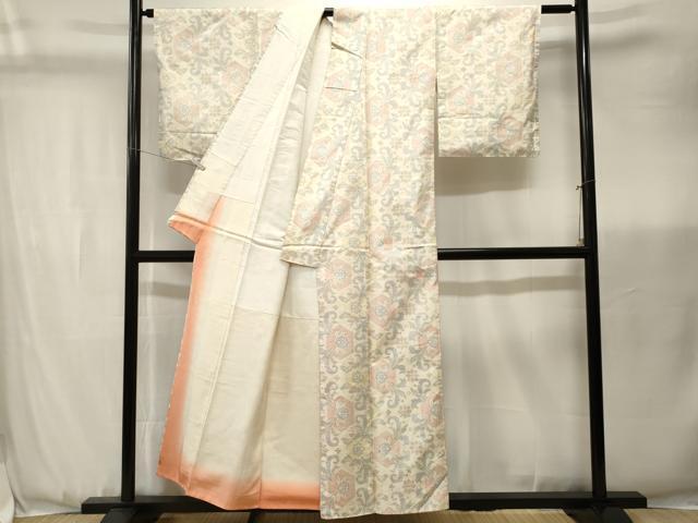 平和屋着物■本場大島紬 白大島 亀甲花唐草文 正絹 逸品 CABK3674ev