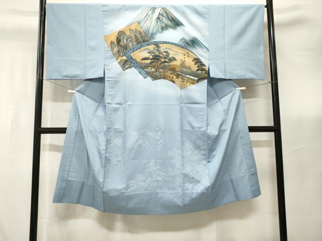 平和屋着物■男性 長襦袢 無双仕立て 富士山 地紙色紙風景文 金彩 正絹 逸品 CABK3697ev