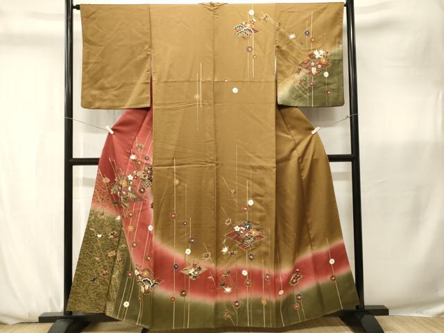 平和屋着物■訪問着 松皮菱花車文 金彩 正絹 逸品 CABK3703ev