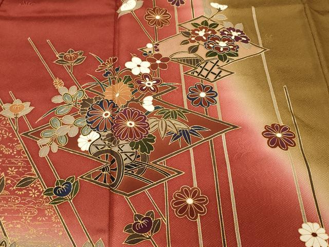平和屋着物■訪問着 松皮菱花車文 金彩 正絹 逸品 CABK3703ev