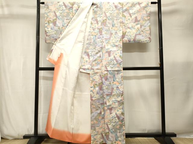平和屋着物■上質な小紋 色紙重ね草花文 暈し染め 洗える着物 CABK3706ev