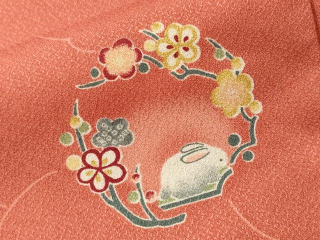 平和屋着物■小紋 兎 草花文 洗える着物 CABK3709ev