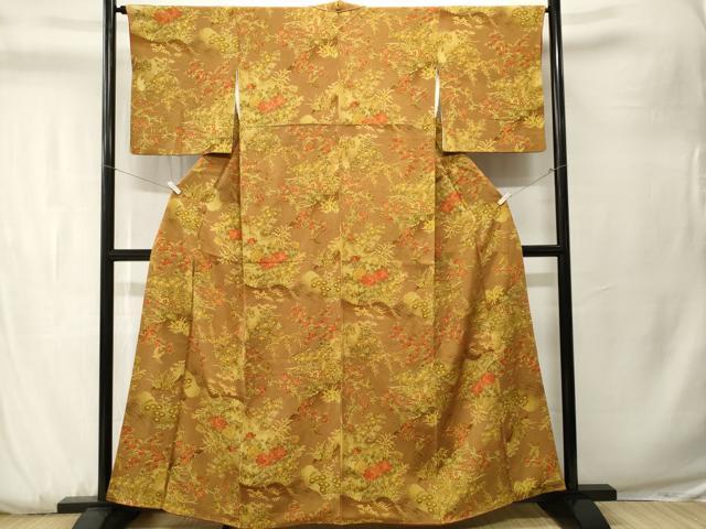平和屋着物■上質な小紋 休み鳥草花文 暈し染め 鬼しぼ縮緬 正絹 逸品 CABK3730ev