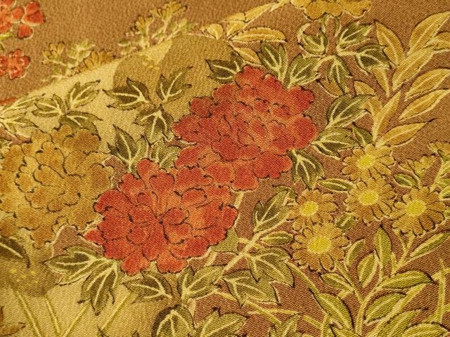 平和屋着物■上質な小紋 休み鳥草花文 暈し染め 鬼しぼ縮緬 正絹 逸品 CABK3730ev