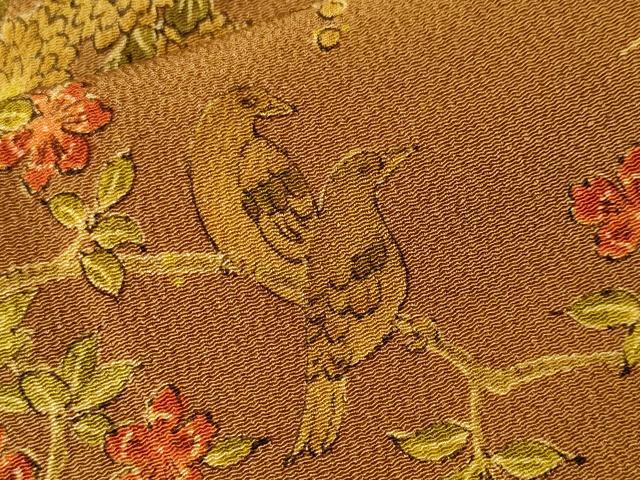平和屋着物■上質な小紋 休み鳥草花文 暈し染め 鬼しぼ縮緬 正絹 逸品 CABK3730ev