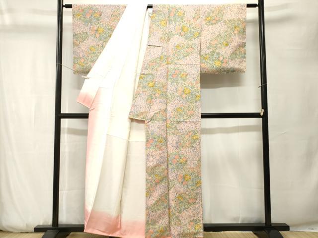 平和屋着物■上質な小紋 紬地 草花文 正絹 逸品 CABK3756ev