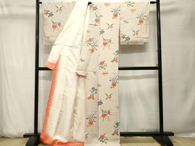 平和屋着物■上質な小紋 型染め 草花文 正絹 逸品 CABK3760ev