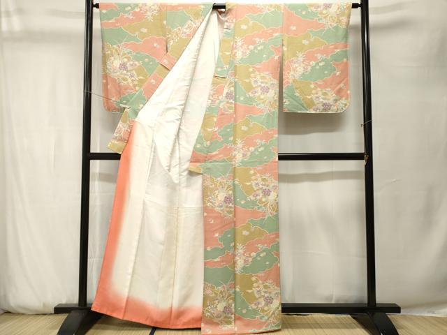 平和屋着物■上質な小紋 雪輪草花文 正絹 逸品 CABK3765ev