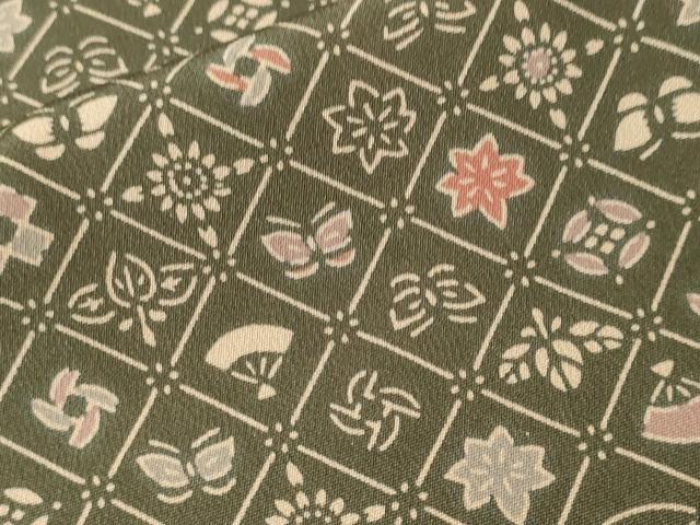 平和屋着物■上質な小紋 扇面花蝶文 正絹 逸品 CABK3781ev