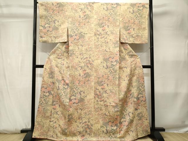 平和屋着物■上質な小紋 枝花文 花鳥文 金彩 正絹 逸品 CABK3792ev