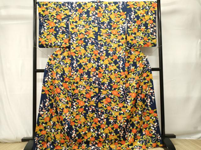 平和屋着物■上質な小紋 枝椿花文 ロング丈 正絹 逸品 CABK3794ev