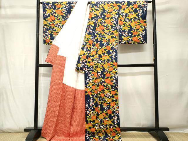 平和屋着物■上質な小紋 枝椿花文 ロング丈 正絹 逸品 CABK3794ev