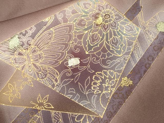 平和屋着物■訪問着 吉祥花蝶文 暈し染め 金彩 正絹 逸品 CABK3802ev