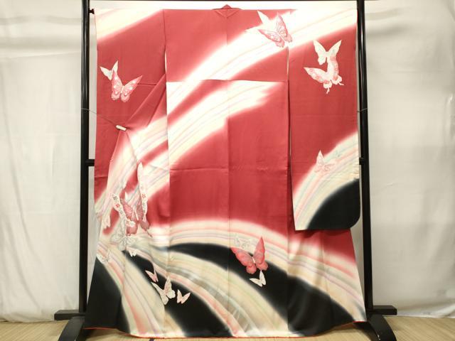 平和屋着物■豪華振袖 霞花蝶文 暈し染め 銀彩 正絹 逸品 CABK3803ev