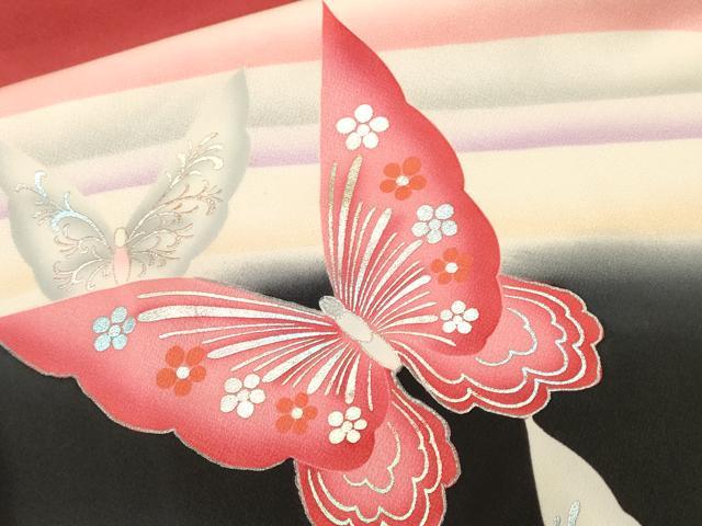 平和屋着物■豪華振袖 霞花蝶文 暈し染め 銀彩 正絹 逸品 CABK3803ev