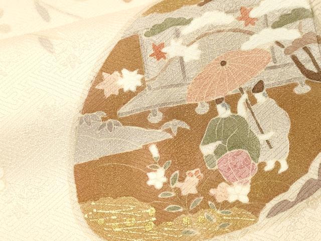 平和屋着物■訪問着 貝合せ人物枝花文 金彩 鈴乃屋扱い 正絹 逸品 CABK3806ev