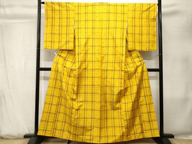 平和屋着物■本場縞大島紬 格子琉球絣文様 正絹 逸品 CABK3817ev