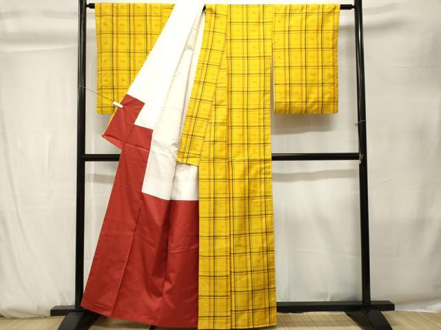 平和屋着物■本場縞大島紬 格子琉球絣文様 正絹 逸品 CABK3817ev