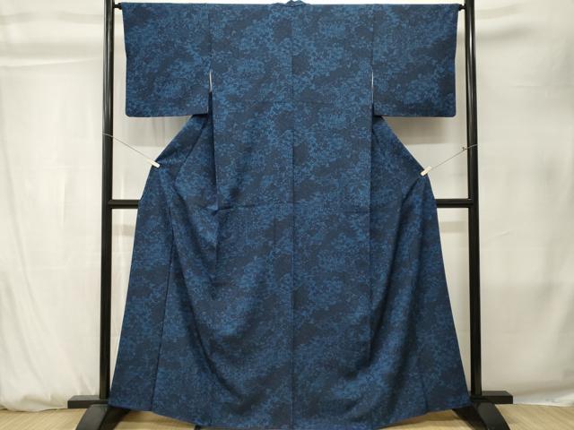 平和屋着物■上質な小紋 藍 型染め 松竹梅文 正絹 逸品 CABK3823ev