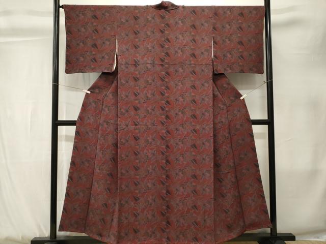 平和屋着物■上質な小紋 枝葉文 鬼しぼ縮緬 正絹 逸品 CABK3824ev