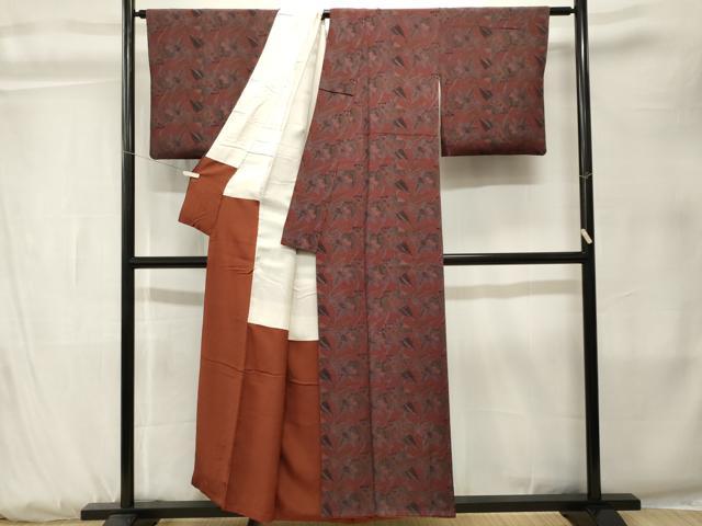 平和屋着物■上質な小紋 枝葉文 鬼しぼ縮緬 正絹 逸品 CABK3824ev