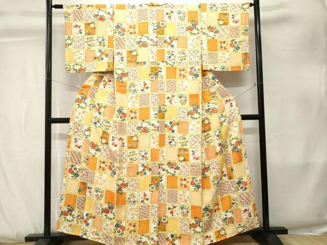 平和屋着物■上質な小紋 格子吉祥花文 正絹 逸品 CABK3845ev