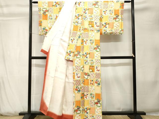 平和屋着物■上質な小紋 格子吉祥花文 正絹 逸品 CABK3845ev