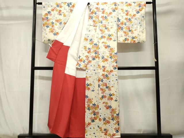 平和屋着物■上質な小紋 枝梅楓花文 正絹 逸品 CABK3852ev