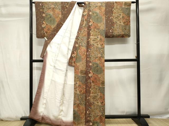 平和屋着物■上質な小紋 飛鶴枝花蝶文 金彩 正絹 逸品 CABK3854ev