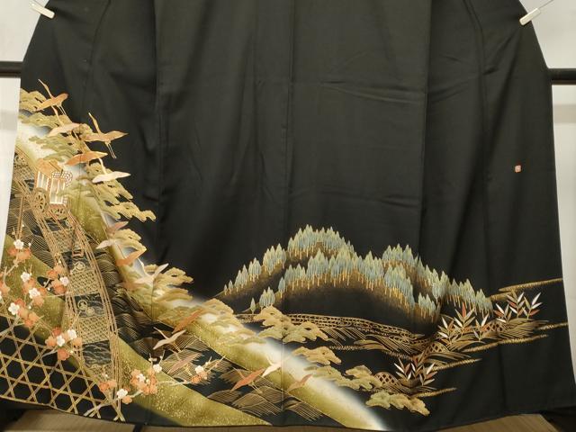 平和屋着物■豪華黒留袖 作家物 駒刺繍 御所車浜松飛鶴文 暈し染め 金彩 正絹 逸品 CABK3882ev
