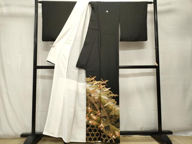 平和屋着物■豪華黒留袖 作家物 駒刺繍 御所車浜松飛鶴文 暈し染め 金彩 正絹 逸品 CABK3882ev