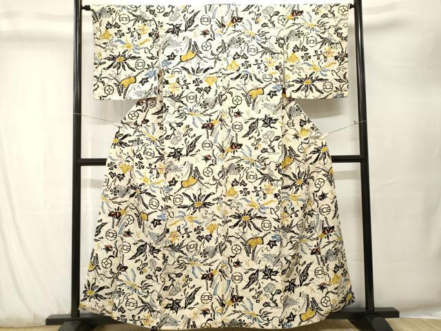 平和屋着物■上質な小紋 幾何学花文 正絹 逸品 CABK3884ev