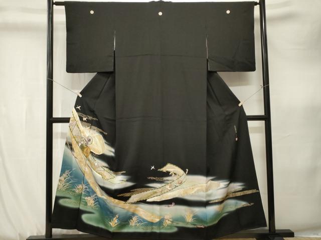 平和屋着物■豪華黒留袖 作家物 上村松園の世界 鼓 貝桶飛鶴扇面花文 暈し染め 金彩 正絹 逸品 CABK3891ev