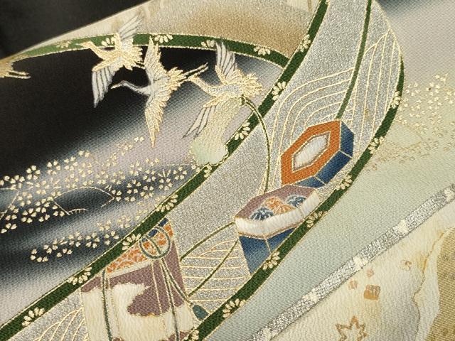 平和屋着物■豪華黒留袖 作家物 上村松園の世界 鼓 貝桶飛鶴扇面花文 暈し染め 金彩 正絹 逸品 CABK3891ev