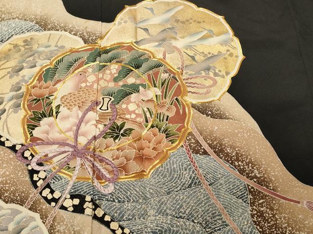 平和屋着物■豪華黒留袖 駒刺繍 鏡裏花鳥文 金彩 正絹 逸品 CABK3893ev