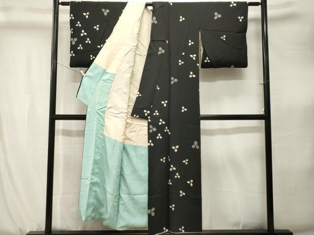 平和屋着物■上質な小紋 鹿の子舞花文 黒地 正絹 逸品 CABK3896ev