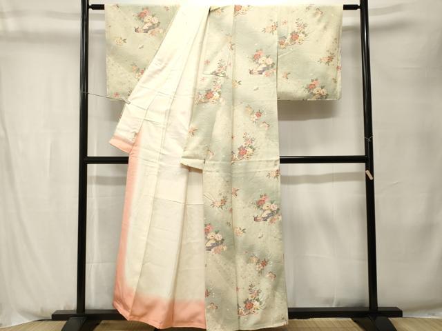 平和屋着物■上質な小紋 流水地紙花蝶文 暈し染め 金彩 正絹 逸品 CABK3950ev