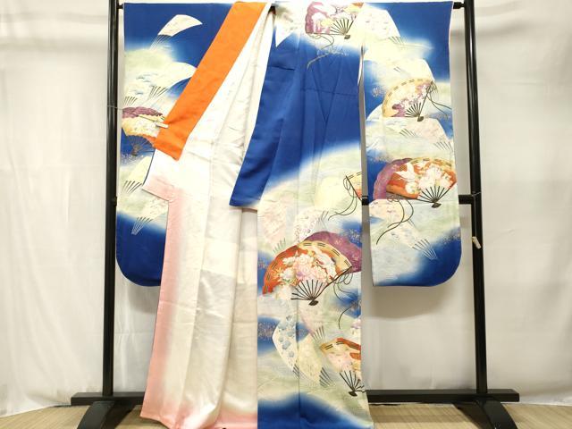 平和屋着物■豪華振袖 駒刺繍 流水檜扇花文 暈し染め 正絹 逸品 CABK3969ev