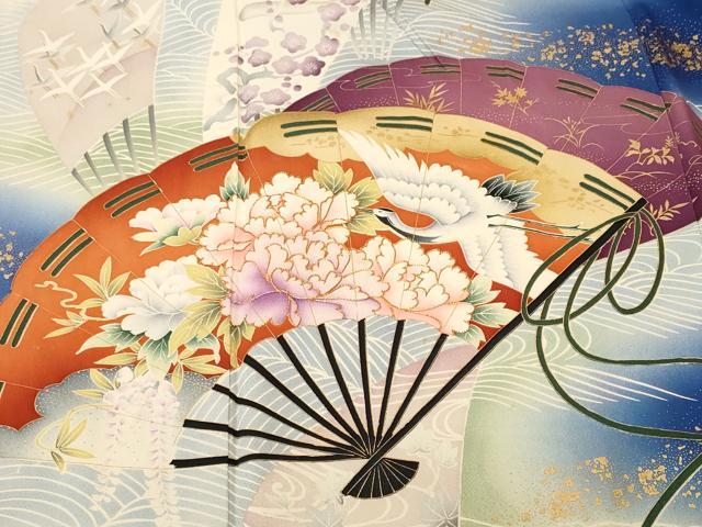平和屋着物■豪華振袖 駒刺繍 流水檜扇花文 暈し染め 正絹 逸品 CABK3969ev