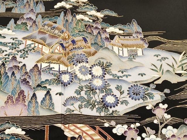 平和屋着物■豪華黒留袖 駒刺繍 松竹梅御所解文 金彩 正絹 逸品 CABK4011ev