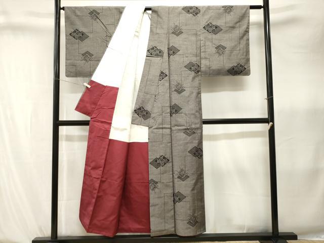 平和屋着物■上質な紬 菱重ね草花文 正絹 逸品 CABK4013ev