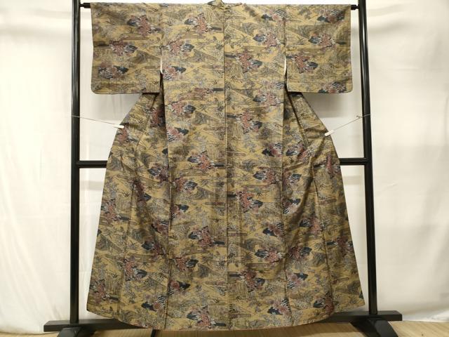 平和屋着物■上質な紬 エ霞草花文 正絹 逸品 CABK4020ev