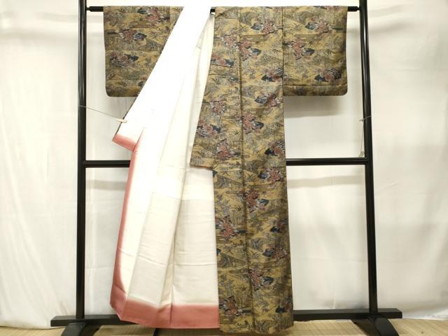 平和屋着物■上質な紬 エ霞草花文 正絹 逸品 CABK4020ev