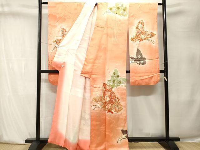 平和屋着物■豪華振袖 駒刺繍 舞蝶花文 暈し染め 金彩 正絹 逸品 CABK4068ev