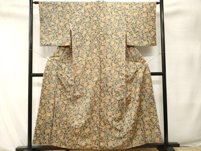 平和屋着物■上質な小紋 紬地 更紗鳳凰花文 正絹 逸品 CABK4086ev