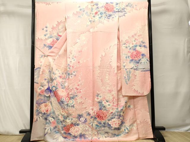 平和屋着物■豪華振袖 駒刺繍 孔雀乱菊花文 暈し染め 金彩 正絹 逸品 CABK4096ev